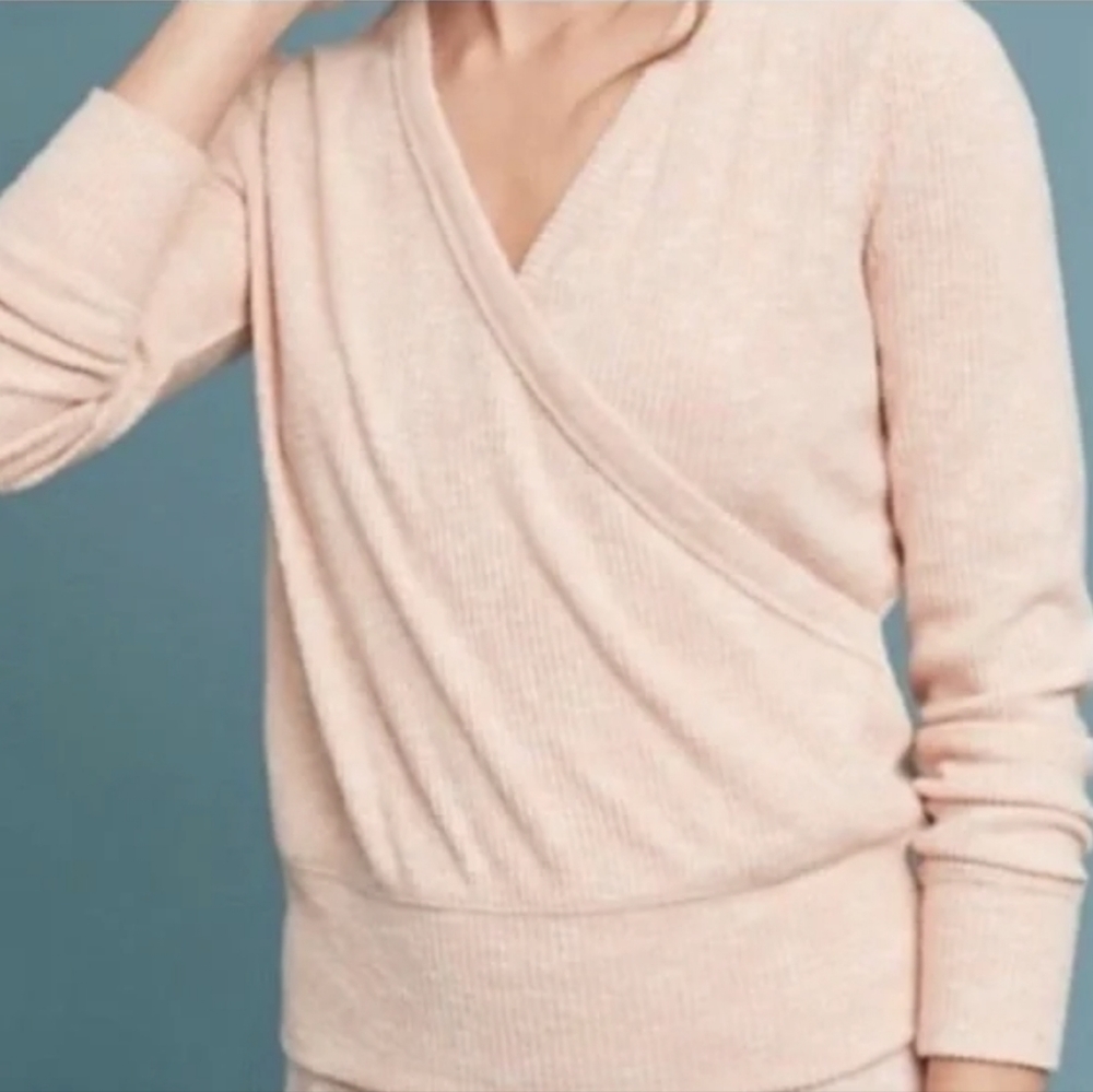 Anthropologie Green Fuzzy Faux Wrap Sweater - Picture 8 of 10